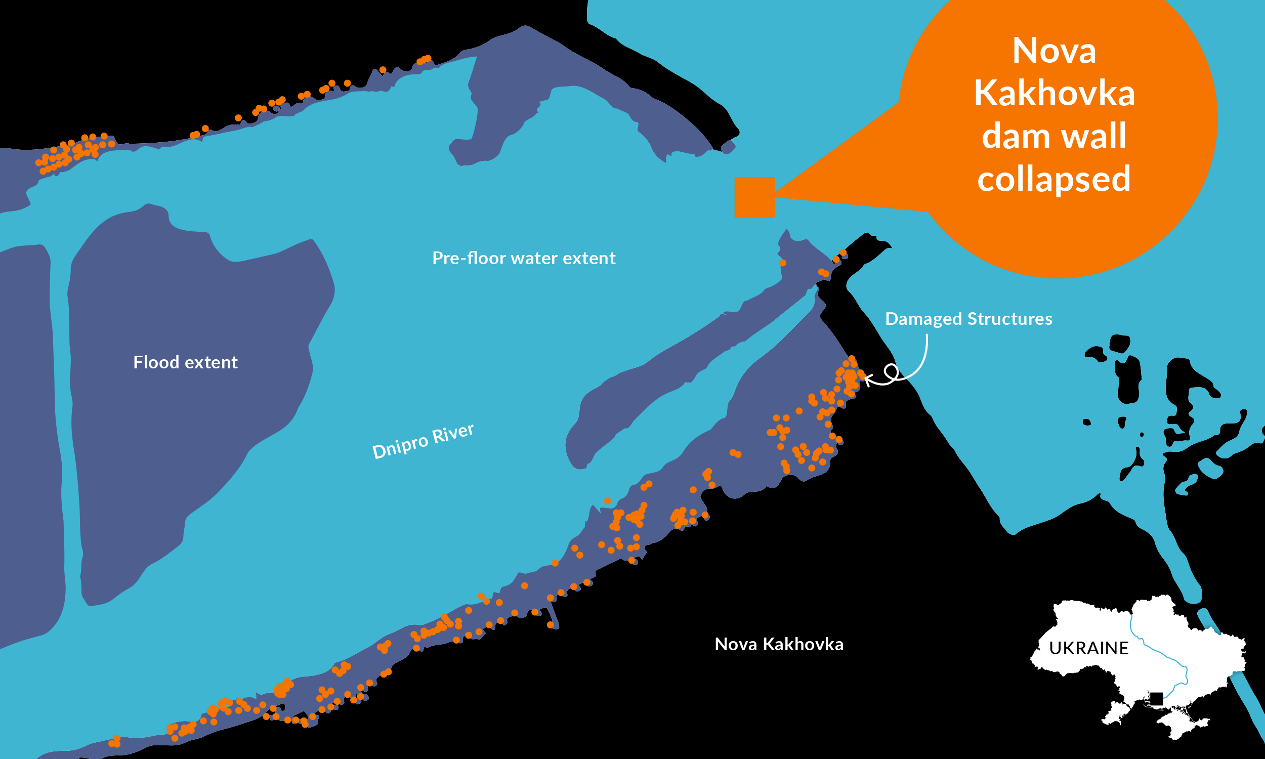 Map showing flood damage in Ukraine