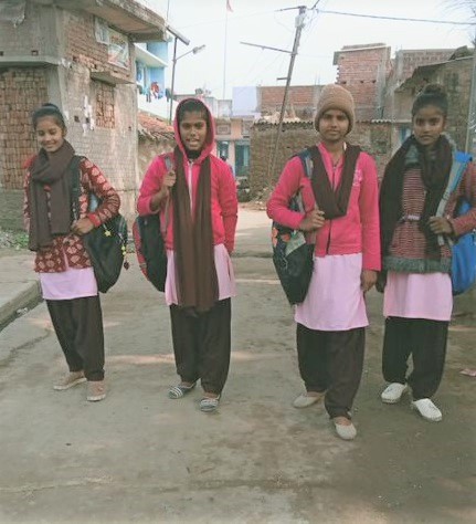 Khushboo and friends going to school. Khushboo fought child marriage