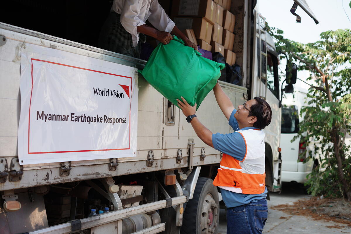 World Vision workers in Myanmar responding to the earthquake