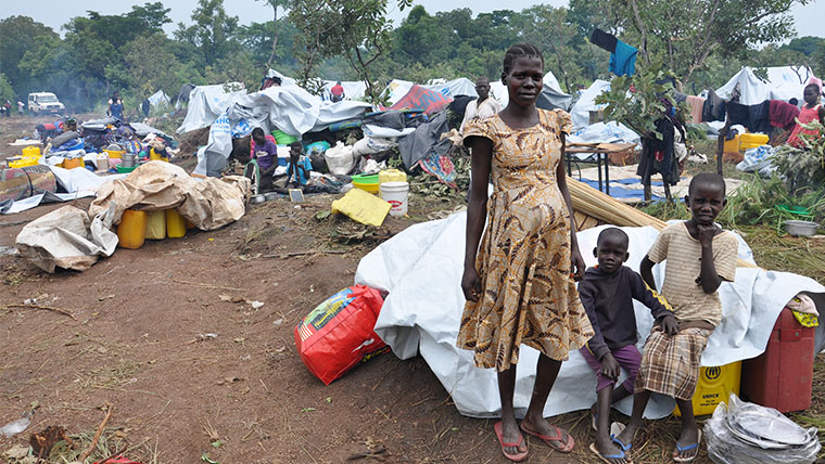 Kiden with two of her children at the Bidi Bidi camp in northern Uganda