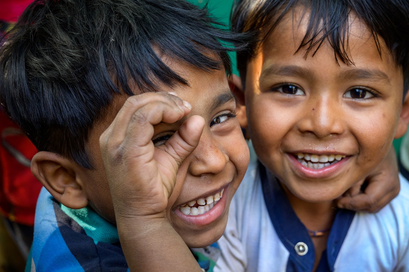 Refugee children in Bangladesh with cheeky smiles