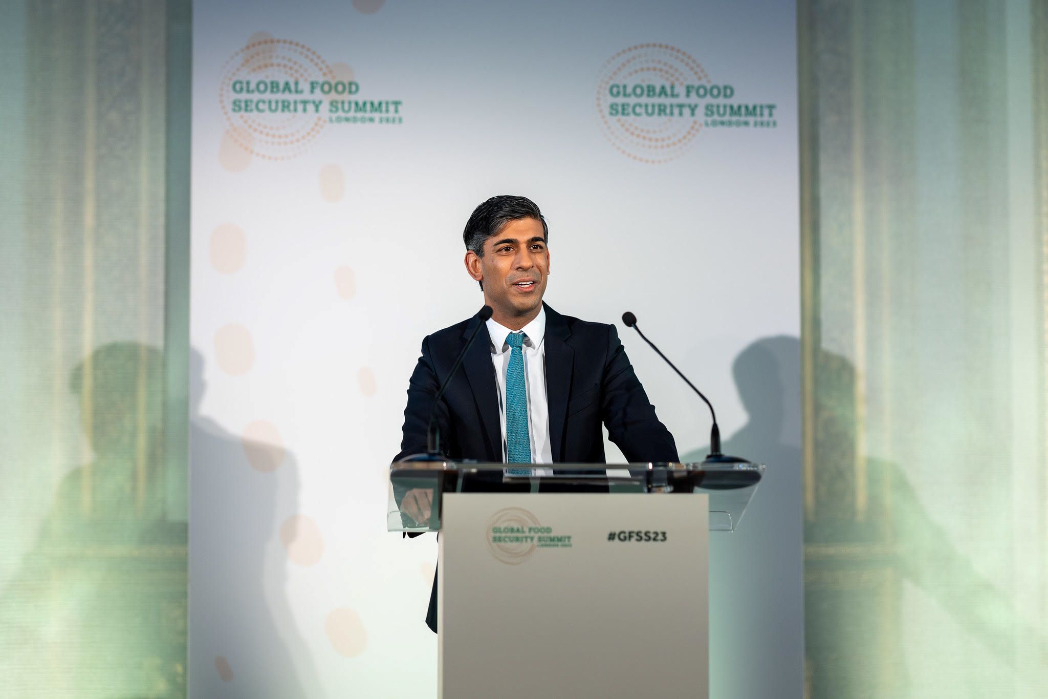 UK Prime Minister addressing attendees of the Global Food Security Summit