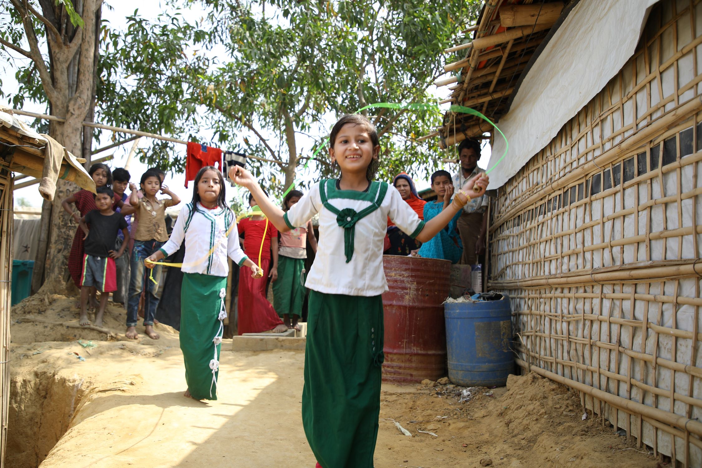 Rohingya children playing, in the world’s largest refugee camp in Cox’s Bazar, Bangladesh. 