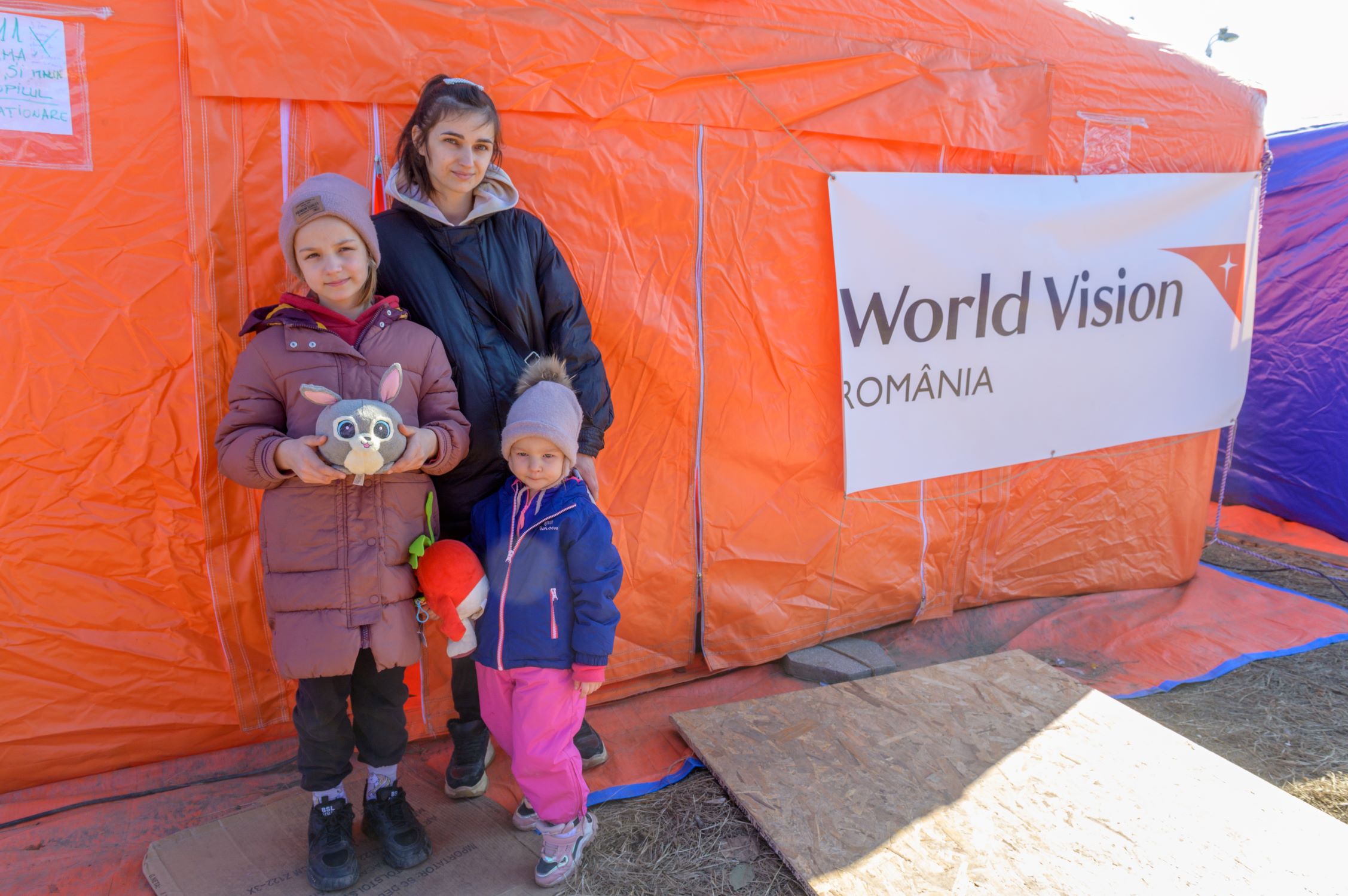 Anna with her daughters having fled Ukraine