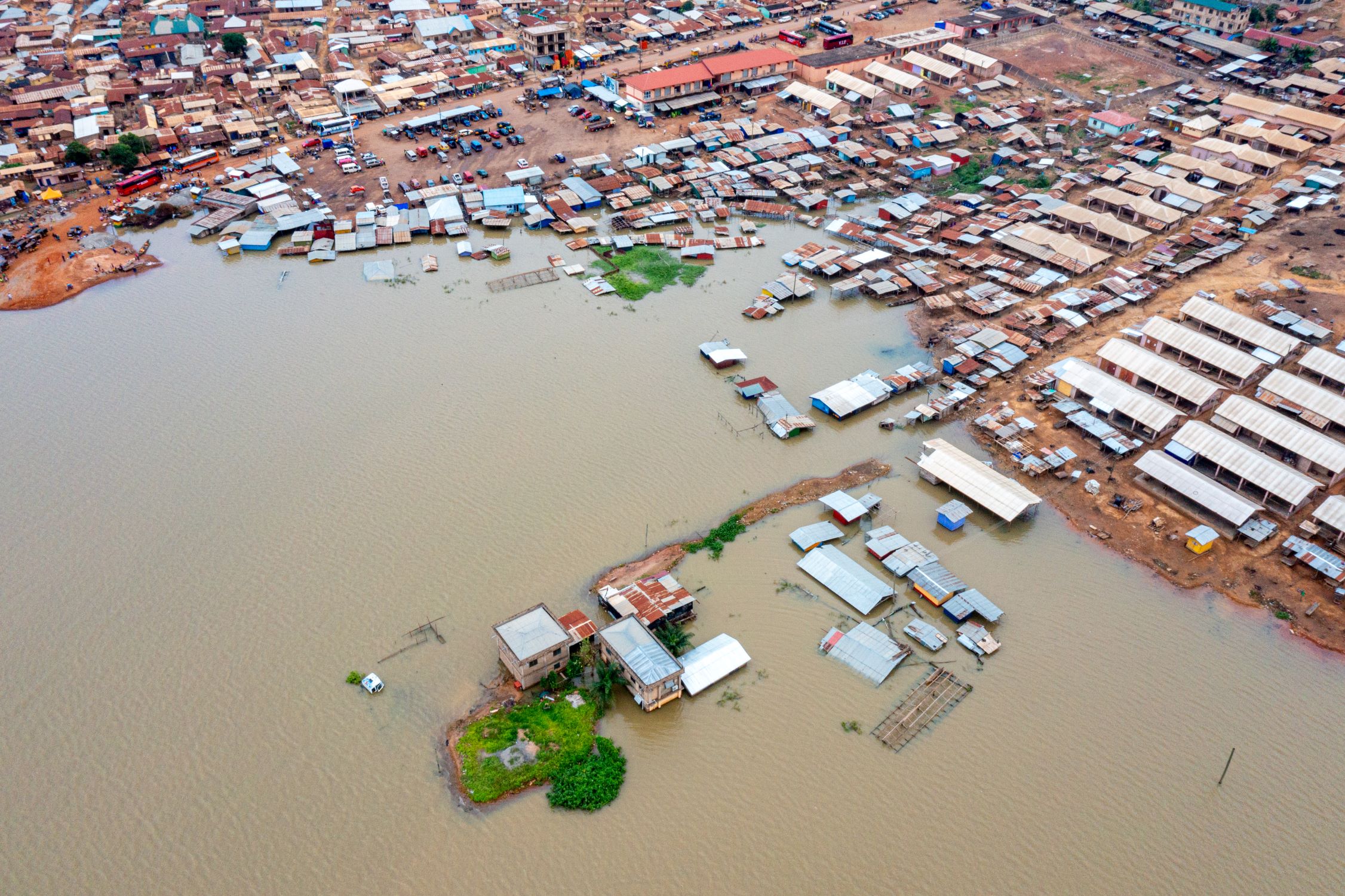 Scene of a flood disaster that affected thousands of people in the Volta Basin, Ghana, in 2023