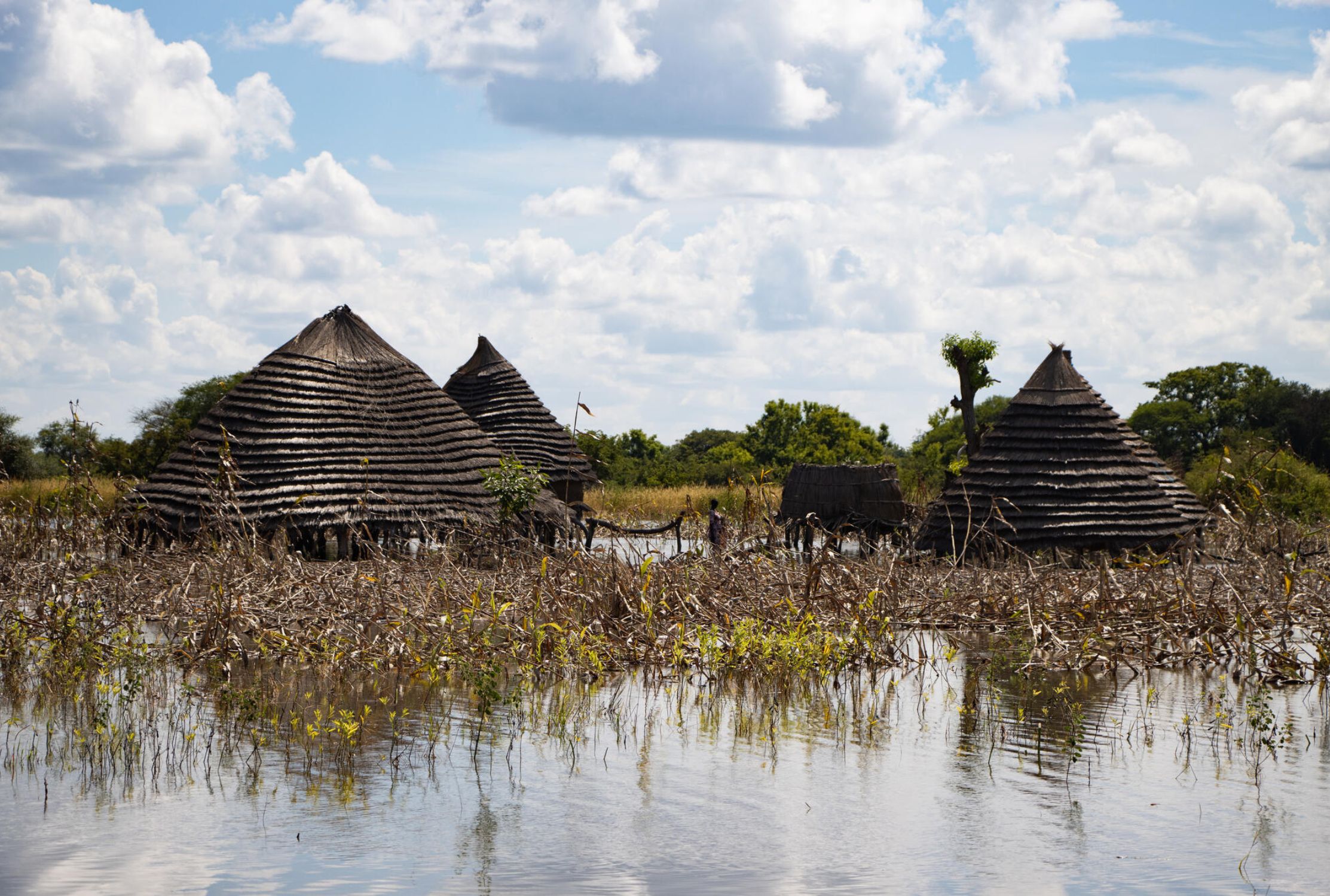 Flooded homes in South Sudan