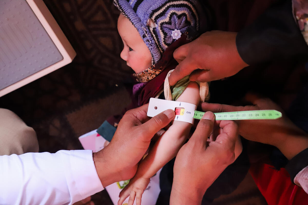 Young child being checked for malnutrition.