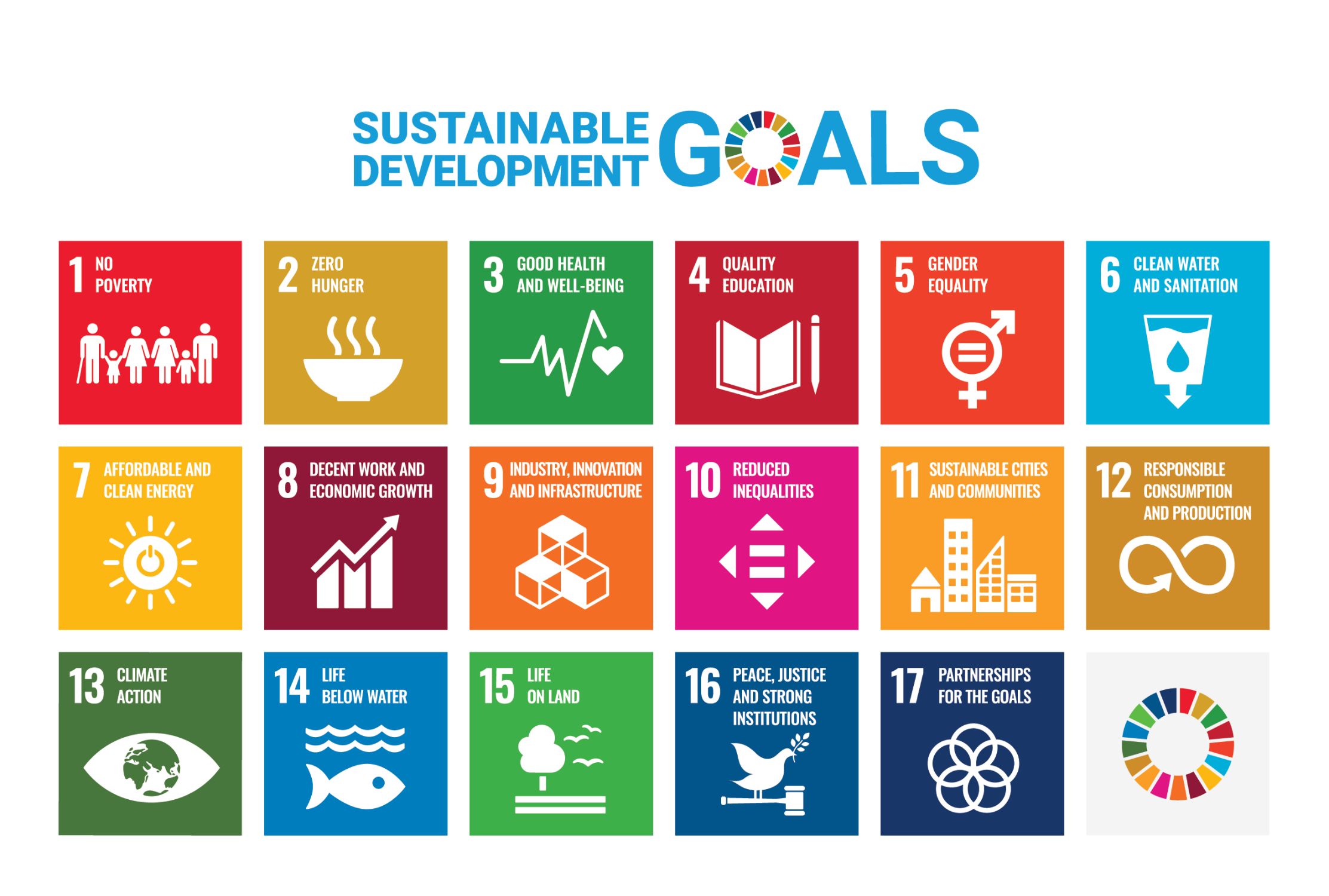 The 17 Sustainable Development Goals adopted by the United Nations