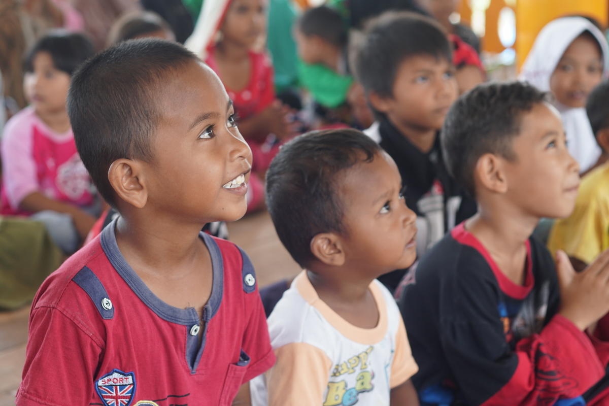 Children in a child-friendly space in Indonesia