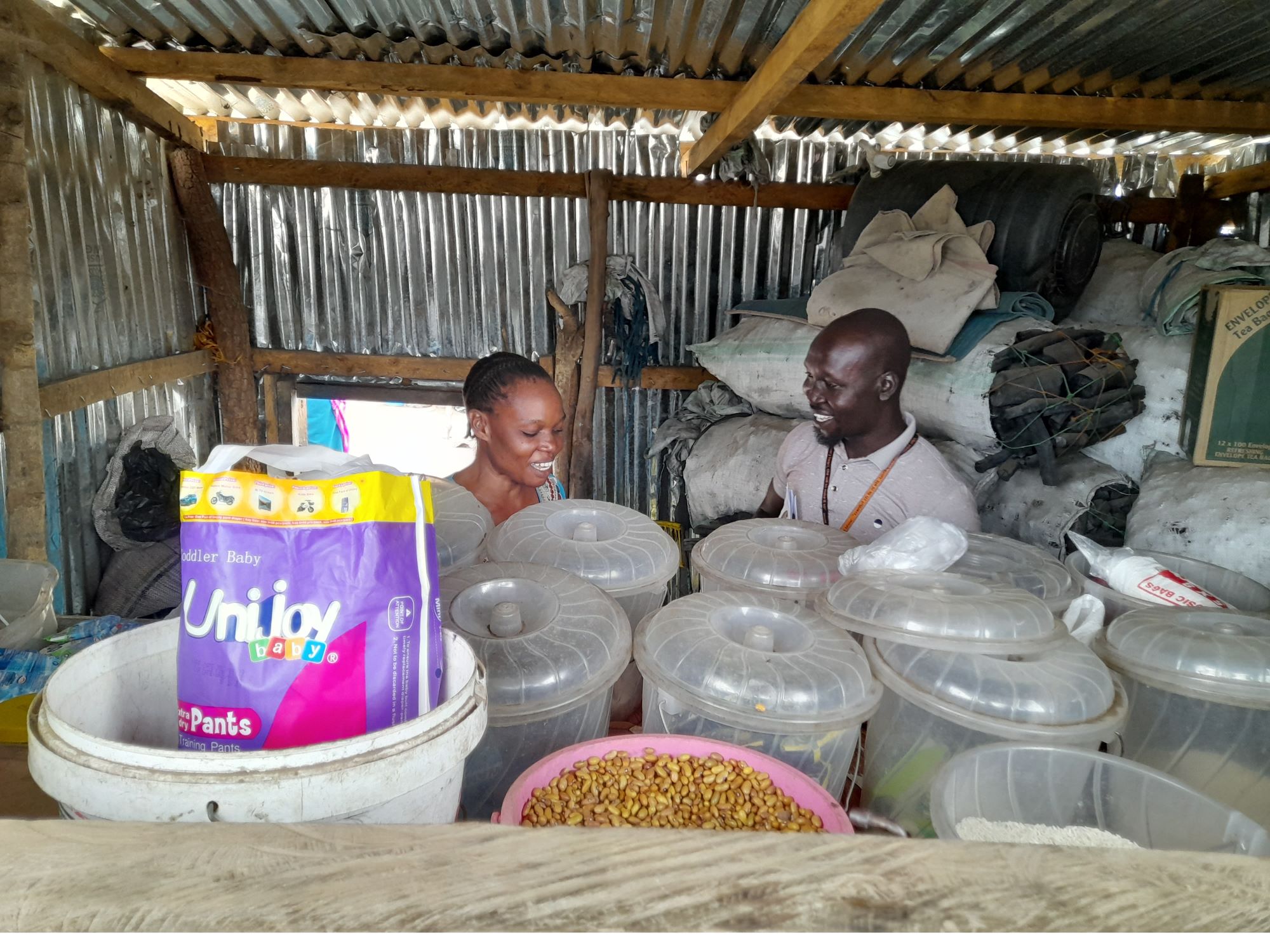 People in South Sudan with retail supplies