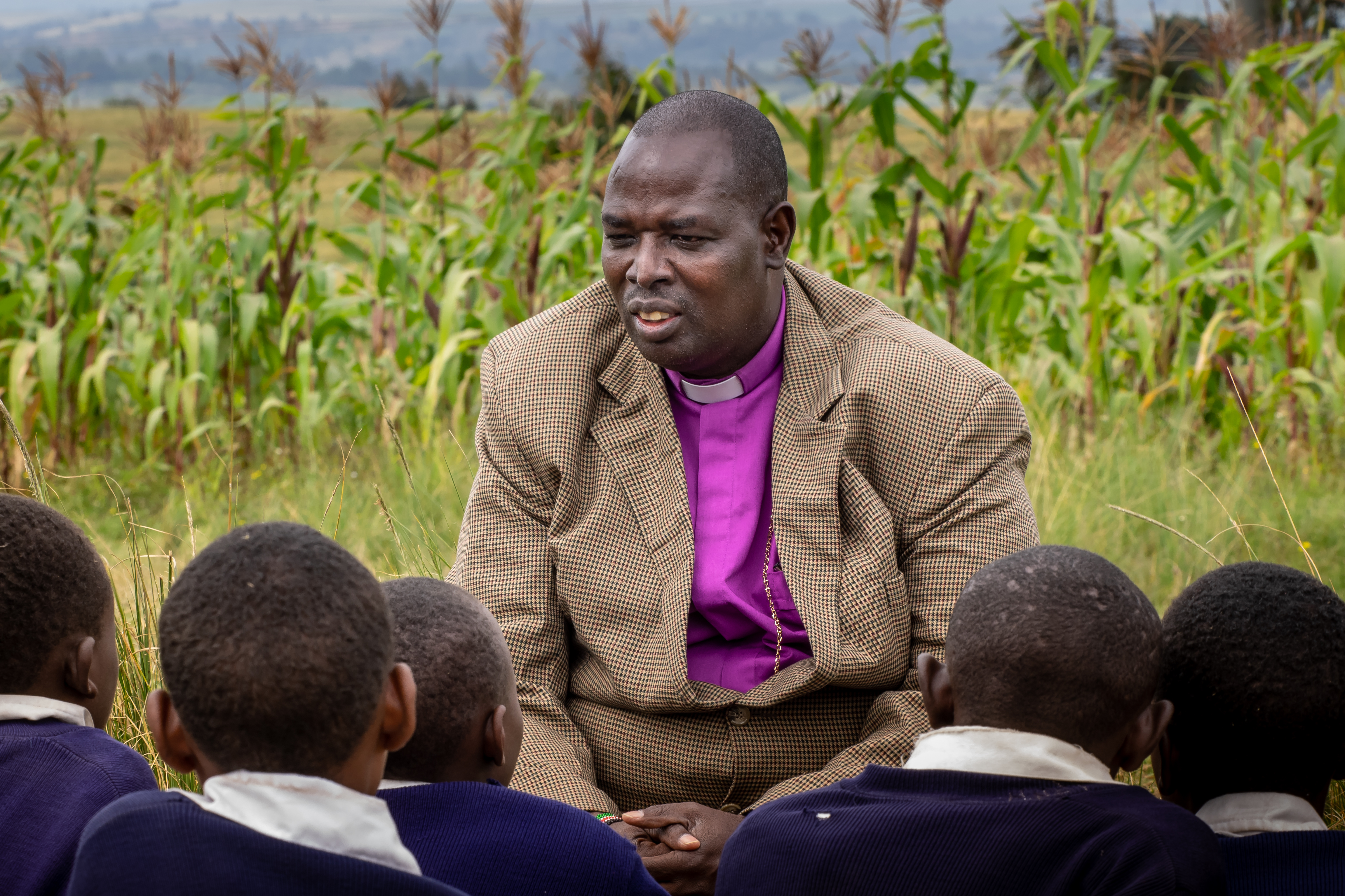Jackson talks to a group of school children