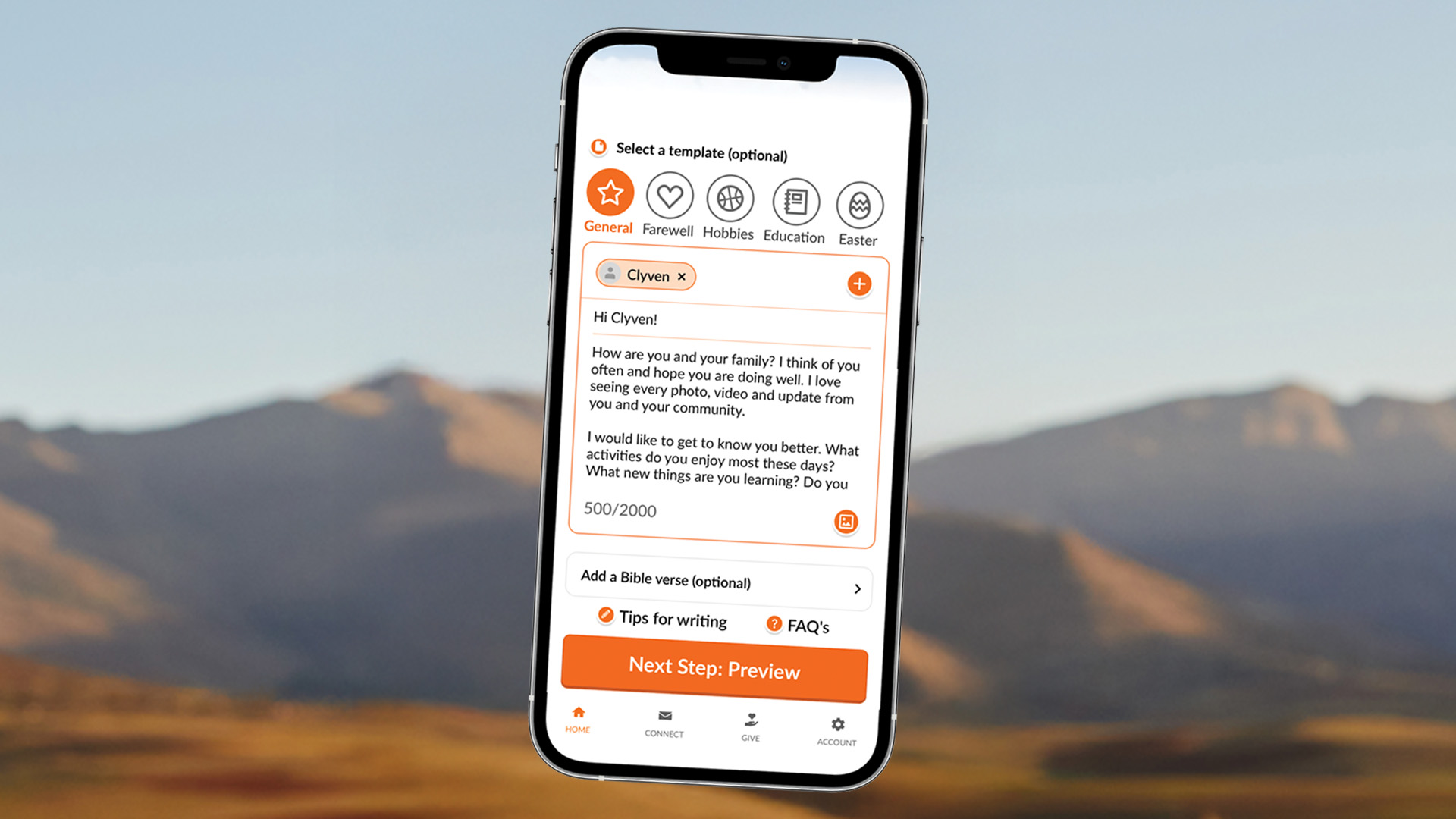 Letter writing screen of the My Sponsorship app