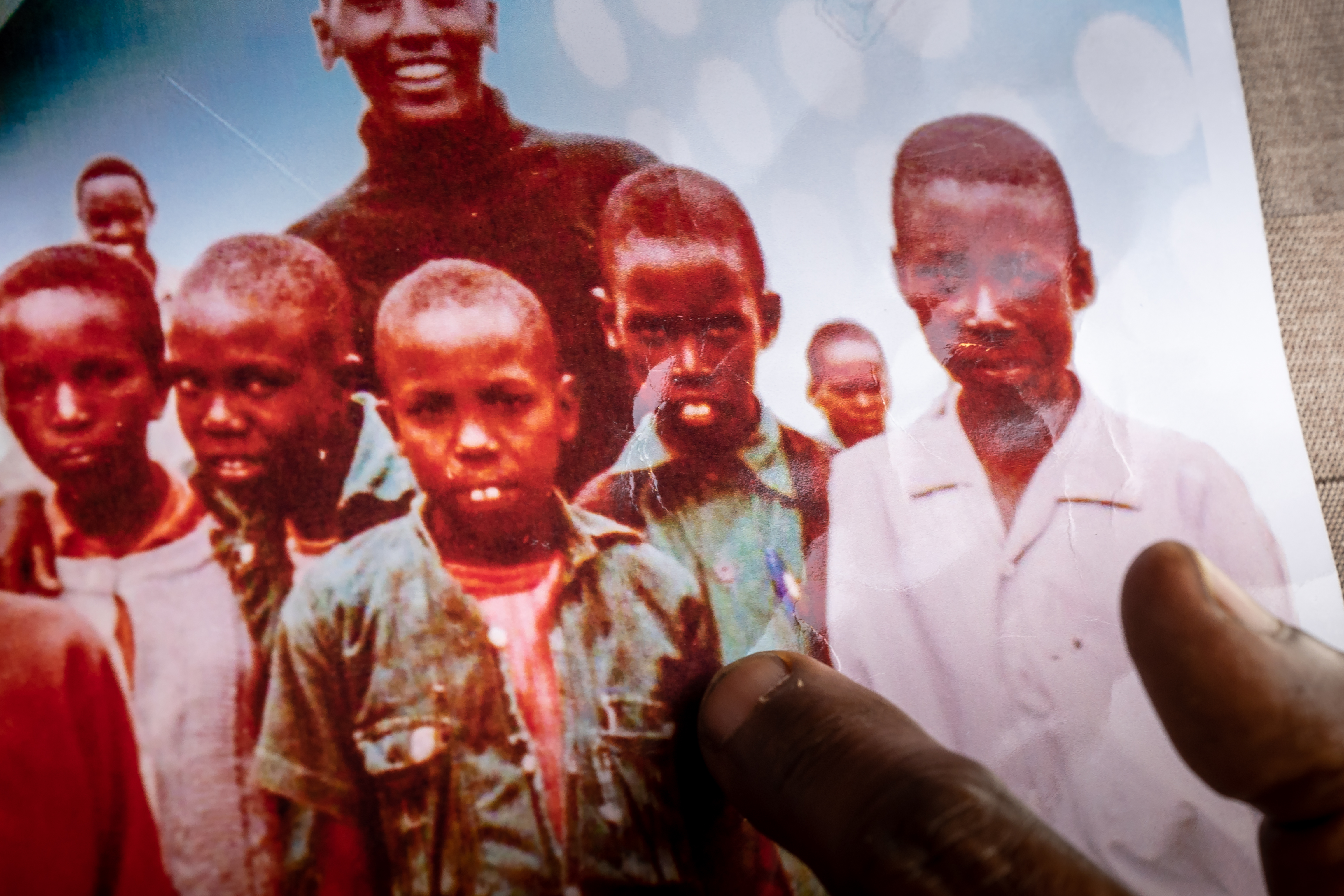 Jackson points out himself in a childhood photo