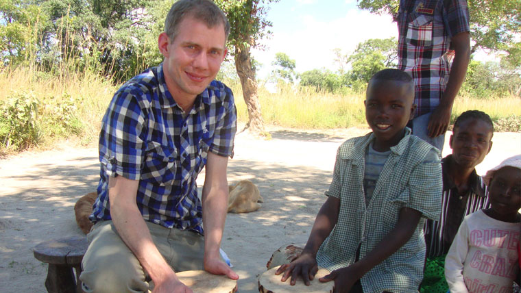 World Vision with sponsored children in Zambia