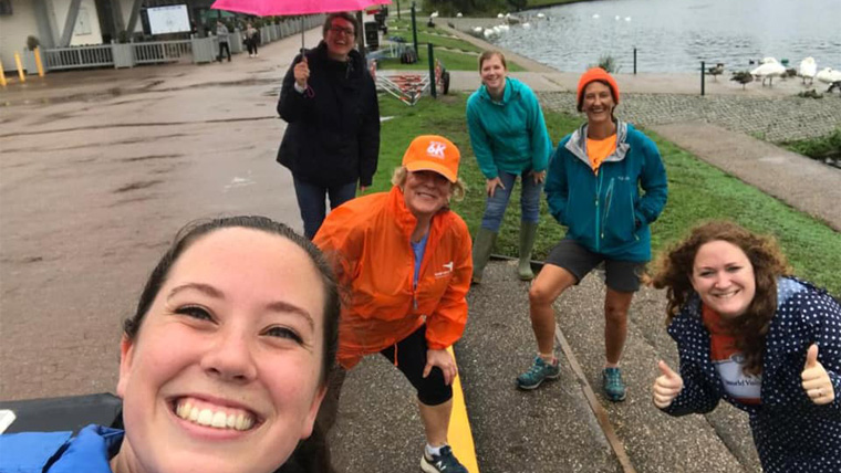A group of World Vision supporters - including Charlotte Tipping - pose for a socially-distanced photo in their Global 6K