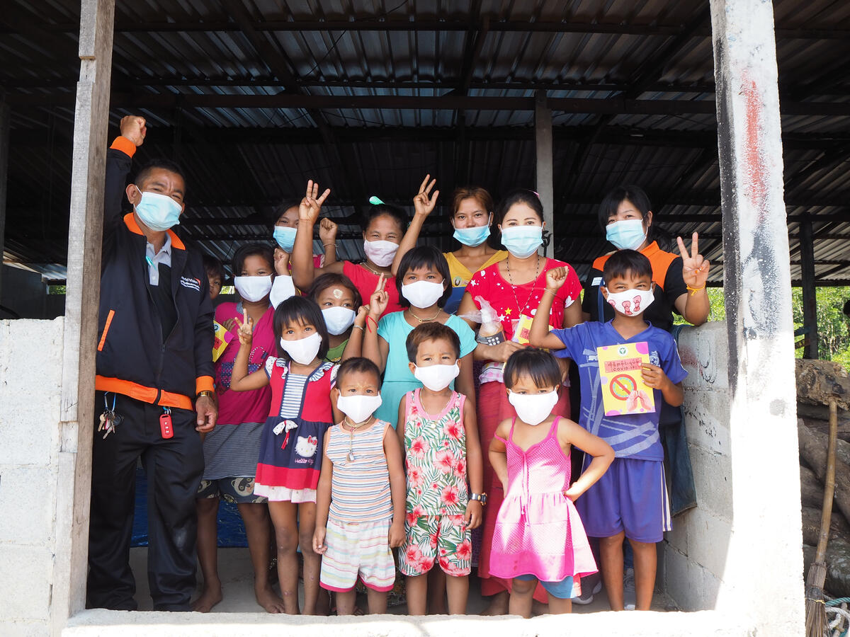A group of children in Thailand wearing masks to protect them from the spread of coronavirus