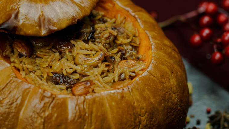 Armenian “Ghapama” (stuffed pumpkin/pumpkin rice)